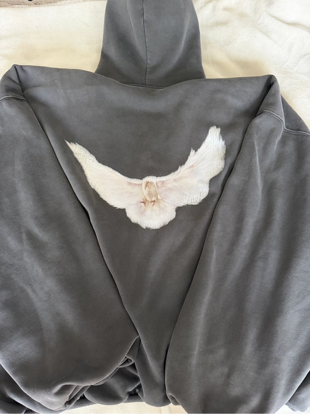 Yeezy Gray Hoodie with White Dove Graphic